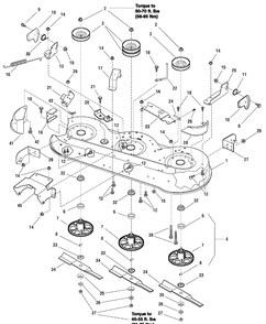 46" Mower Deck - Housing, Arbors And Blade Diagram and Parts List for 7800400-ELT22460H 2009 Briggs and Stratton Lawn Tractor
